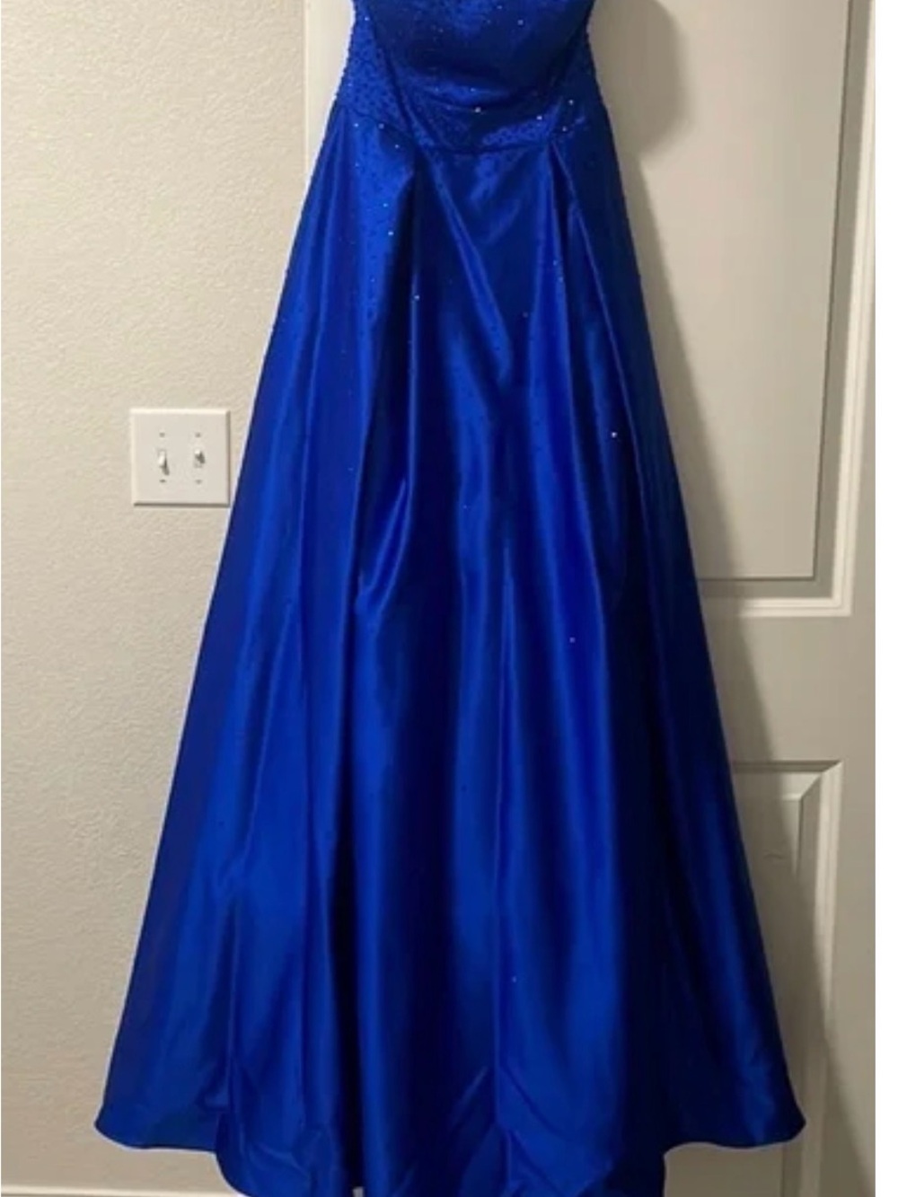 Strapless Royal Blue Satin Evening Dress